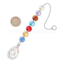 Rainbow Glass Octagon Beads & Teardrop Hanging Suncatchers&nbsp;HJEW-JM04767