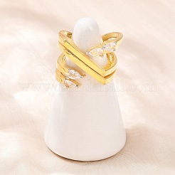 Brass Micro Pave Cubic Zirconia Cuff Rings for Women&nbsp;RJEW-L132-06G