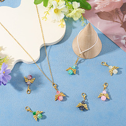 20Pcs 10 Colors Glass Bead with Alloy Pendant Decorations&nbsp;HJEW-TAC0110