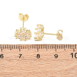 Brass Micro Pave Cubic Zirconia Flower Stud Earrings&nbsp;LS-EJEW-H174-01B-G