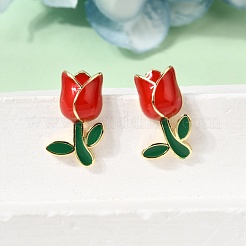 Flower Brass Stud Earrings&nbsp;EJEW-K324-03G-01
