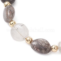 Natural Tourmalinated Quartz & Brass Beaded Bracelets for Women&nbsp;BJEW-JB12904-02