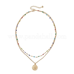2Pcs 2 Styles 304 Stainless Steel Moon Sun Pendant Colorful Enamel Cable Chain Double Layer Necklaces for Women&nbsp;NJEW-JN05809