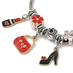 Makeup Theme Alloy Enamel Lipstick Handbag Shoe Charm Brass European Bracelets for Women&nbsp;BJEW-JB14237-01