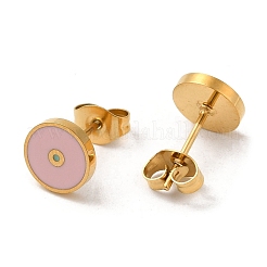 Ion Plating(IP) 304 Stainless Steel Stud Earrings with Pink Enamel&nbsp;EJEW-Q783-09G