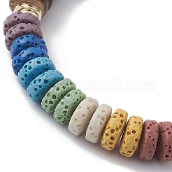 Dyed Natural Lava Rock & Coconut & Synthetic Turquoise Beaded Stretch Bracelet&nbsp;BJEW-JB10061-02
