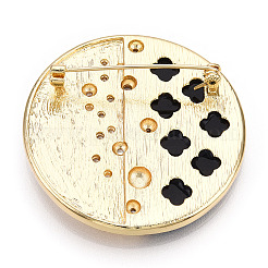 Natural Paua Shell Flat Round Brooches with Pearl&nbsp;JEWB-N001-07G