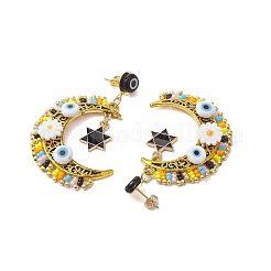 Moon & Star Glass Seed Beaded Stud Dangle Earrings for Women&nbsp;EJEW-MZ00200