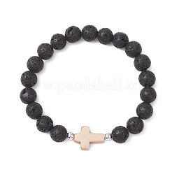 Natural Lava Rock & Synthetic Turquoise Beads Stretch Bracelets for Men Women&nbsp;BJEW-JB12226-02