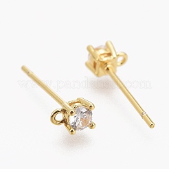Brass Micro Pave Clear Cubic Zirconia Stud Earring Findings&nbsp;LS-ZIRC-L098-043G