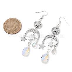 Moon & Star & Teardrop Brass & 304 Stainless Steel Chandelier Earrings&nbsp;EJEW-TA00397
