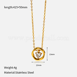 304 Stainless Steel Pave Clear Cubic Zirconia Ring with Heart Pendant Necklaces for Women&nbsp;WG58E99-01