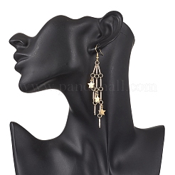 Brass Bar Link Chain with Star Dangel Earrings&nbsp;EJEW-JE06458-01