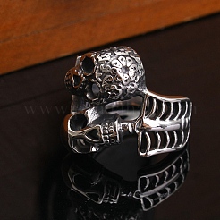 Non-Tarnish Steam Punk Style 316L Surgical Stainless Steel Skull Finger Rings&nbsp;SKUL-PW0005-07D