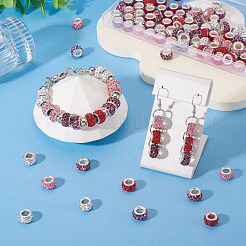 100Pcs 4 Colors Polymer Clay Rhinestone European Large Hole Beads with Silver Color Plated Brass Cores&nbsp;FPDL-TA0001-02