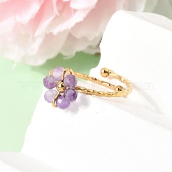 Adjustable 304 Stainless Steel Natural Amethyst Cuff Open Rings&nbsp;RJEW-P187-01G-01