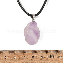 Raw Rough Natural Amethyst Nuggets Pendant Black Imitation Leather Cord Necklaces for Women&nbsp;NJEW-JN06535