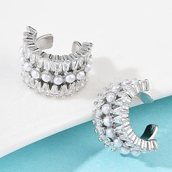 C-Shaped Brass Micro Pave Clear Cubic Zirconia Cuff Earrings&nbsp;EJEW-Z111-02P