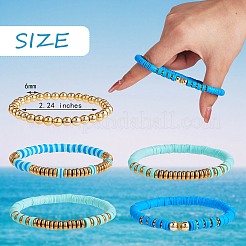 Synthetic Hematite & Polymer Clay Heishi Beads Stretch Bracelets Set&nbsp;BJEW-PH01487-02