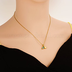 Luxury 304 Stainless Steel Pave Natural Paua Shell Whale Tail Pendant Necklaces&nbsp;EK0533-3