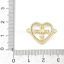 Brass Clear Cubic Zirconia Cross Heart Connector Charms&nbsp;KK-D317-147G