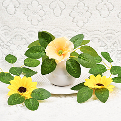 50Pcs Plastic & Cloth Artificial Rose Leaves with Stems&nbsp;AJEW-SP0003-82