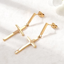 Cross 304 Stainless Steel Dangle Stud Earrings&nbsp;EJEW-G453-12G