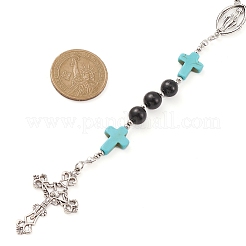 Synthetic Turquoise & Wood Rosary Bead Necklace&nbsp;NJEW-JN04431-01