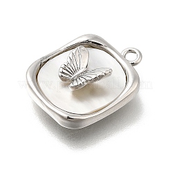 Brass Pave Natural White Shell Pendants&nbsp;KK-U061-07P
