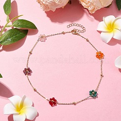 Glass Daisy Flower Beaded Necklace&nbsp;NJEW-JN04741
