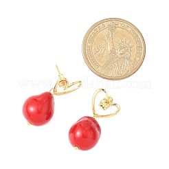 Heart Glass Imitation Pearl Beads Dangle Stud Earrings&nbsp;EJEW-JE06672