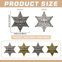 4Pcs 4 Styles Vintage SHERIFF DEPUTY Alloy Star Brooches&nbsp;JEWB-FG0001-80