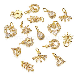 16Pcs 8 Style Rack Plating Brass Pave Cubic Zirconia Pendants&nbsp;KK-TA0001-44