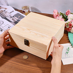 Square Pine Wood Packing Boxes with Metal Clasps&nbsp;CON-WH0089-186-1