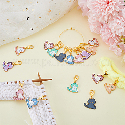 16Pcs 8 Style Cat Shape Alloy Enamel Pendant Locking Stitch Markers&nbsp;HJEW-SC00031