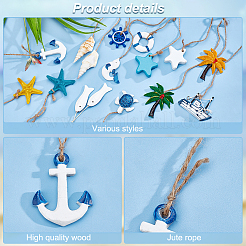 AHADEMAKER 14Pcs 14 Style Mediterranean Style Resin & Shell & Plastic Pendant Decoration&nbsp;HJEW-GA0001-34