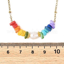 Chakra Natural Freshwater Shell Heishi Beaded 304 Stainless Steel Satellite Chain Necklaces with Natural Pearl for Women&nbsp;NJEW-JN06515