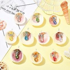 10Pcs 10 Colors Shell & Alloy Glass Angel Big Pendants&nbsp;PALLOY-CJ00051