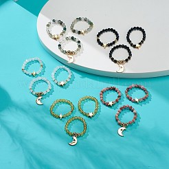 3Pcs 3 Style Gemstone Beaded Stretch Finger Rings Set&nbsp;RJEW-JR00522