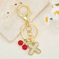 Brass Micro Pave Clear Cubic Zirconia Letter Pendant Keychain&nbsp;KEYC-SW00015-X