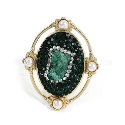 Oval Natural Malachite & Rhinestone Finger Rings&nbsp;RJEW-P128-03G-B