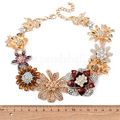 Flower Alloy Colorful Rhinestone Bib Necklaces for Women&nbsp;NJEW-F357-05KCG