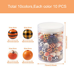 100Pcs 10 styles Halloween Themed Natural Wooden Beads&nbsp;WOOD-CD0001-21