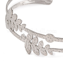 Non-Tarnish 304 Stainless Steel Hollow Leaf Open Cuff Bangles for Women&nbsp;LS-BJEW-K241-03A-P