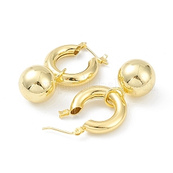 Brass Round Ball Dangle Hoop Earrings for Women&nbsp;EJEW-G347-04G