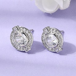 Brass Micro Pave Cubic Zirconia Stud Earrings&nbsp;EJEW-G471-05P