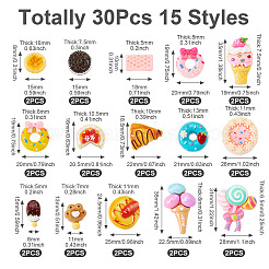 30Pcs 15 Styles Opaque Resin Imitation Food Decoden Cabochons&nbsp;RESI-TA0003-70