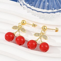 Cherry Brass Cubic Zirconia Dangle Stud Earrings&nbsp;EJEW-Q036-05G