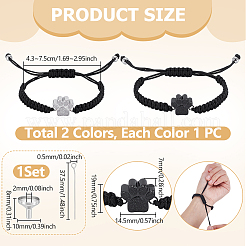 2Pc Paw Print Stainless Steel Bead Link Bracelets&nbsp;BJEW-UN0001-98
