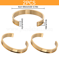 2Pcs 304 Stainless Steel Grooved Cuff Bangles&nbsp;BJEW-SC0001-74G